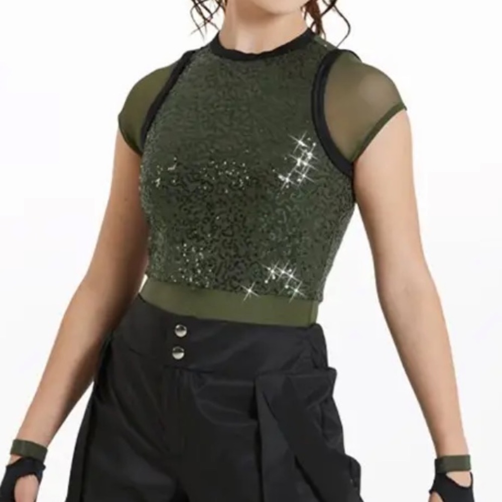 Weissman Green Sequin Bodysuit
